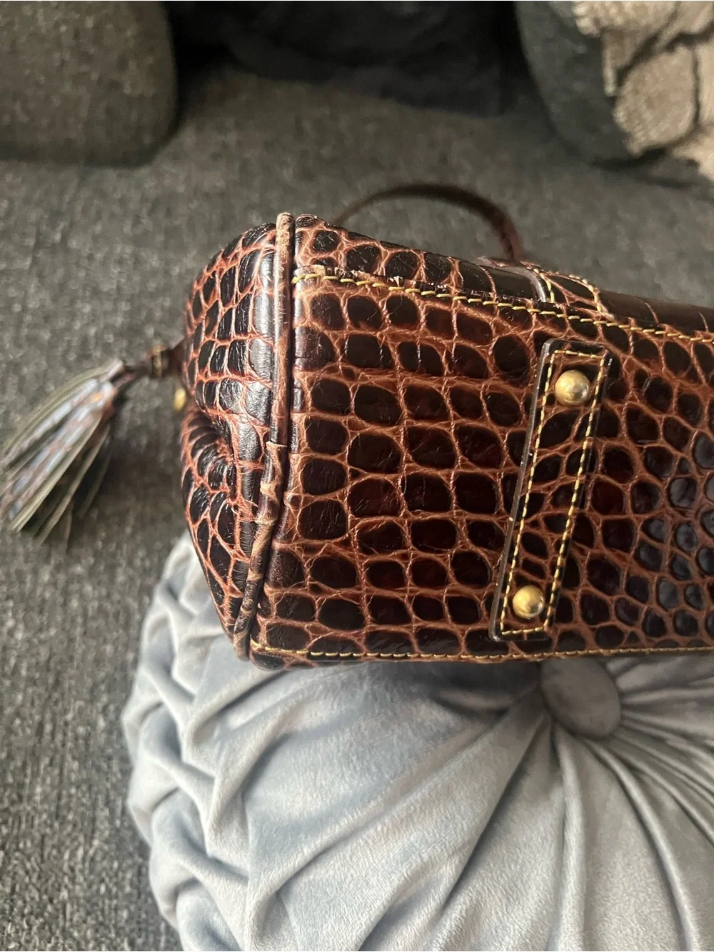 Dooney & Bourke Dark Brown Croc-Embossed Leather Satchel
